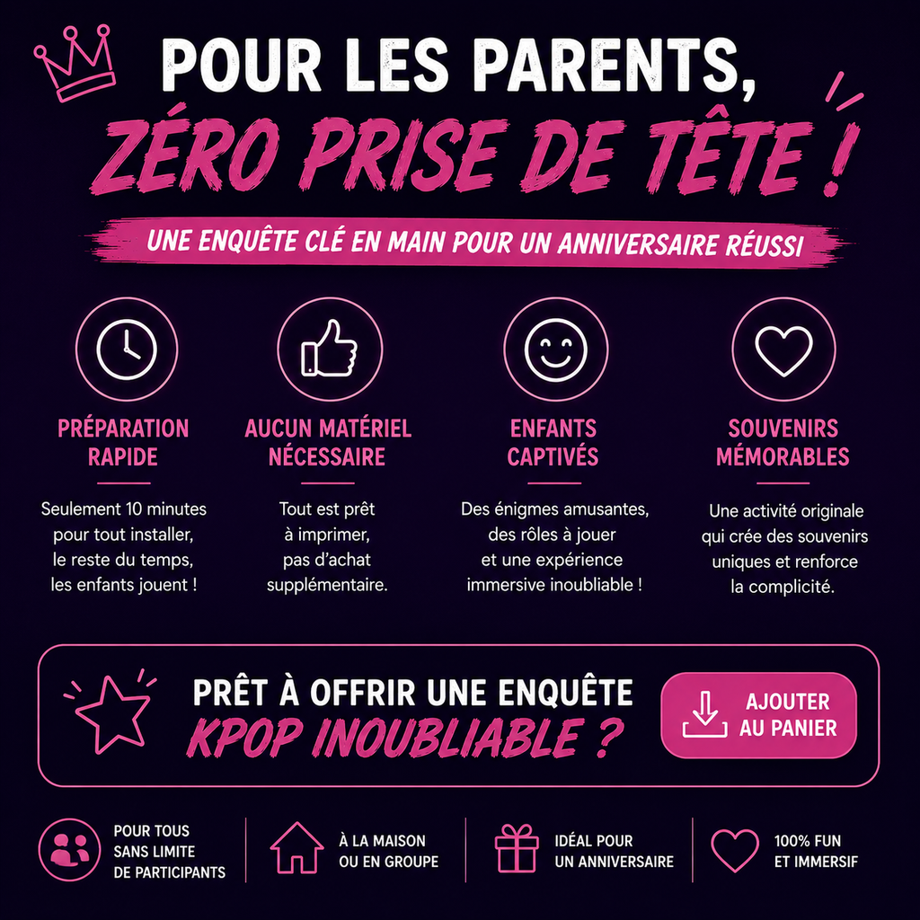 Chasse au trésor K-Pop – 7 à 12 ans | Enquête & Énigmes à Imprimer